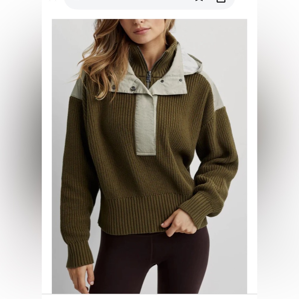 Varley Green Crew Neck Sweater with Textured Knit